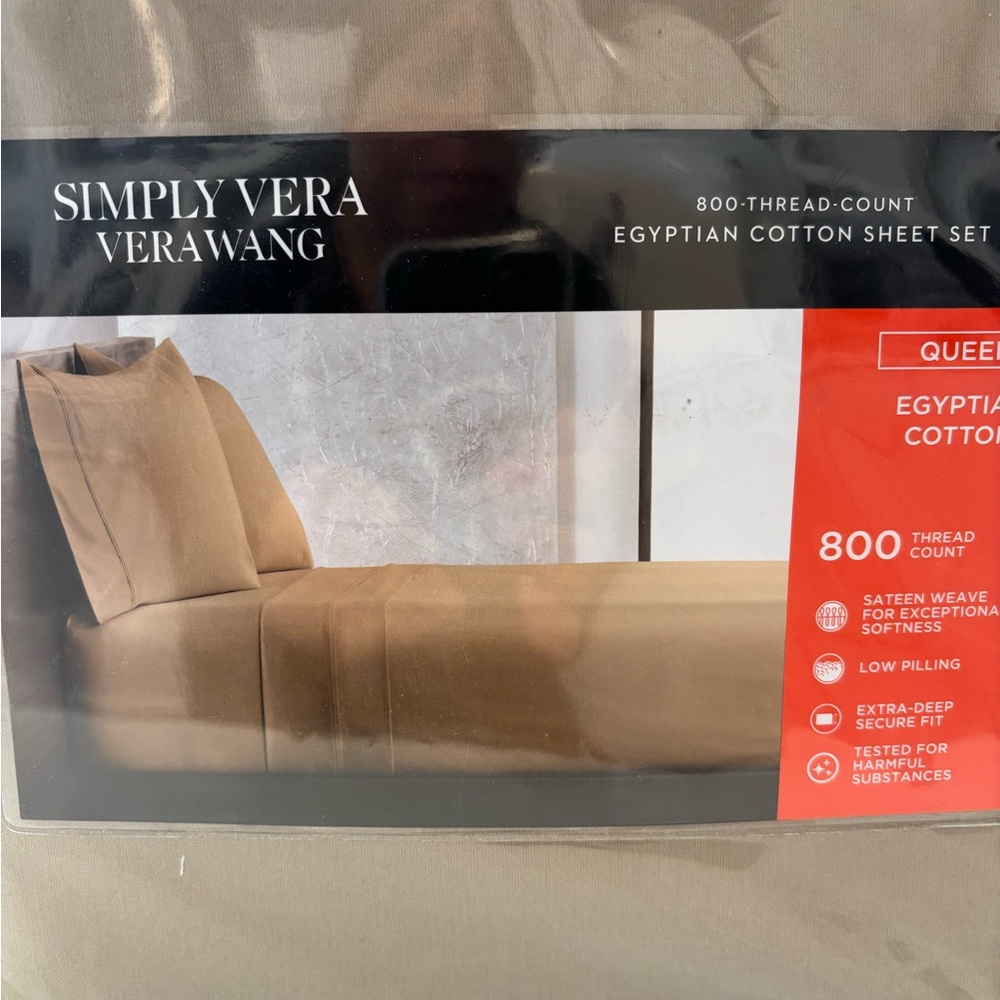 Simply Vera Wang 800 Thread Count Egyptian Cotton Queen sheet set in Taupe